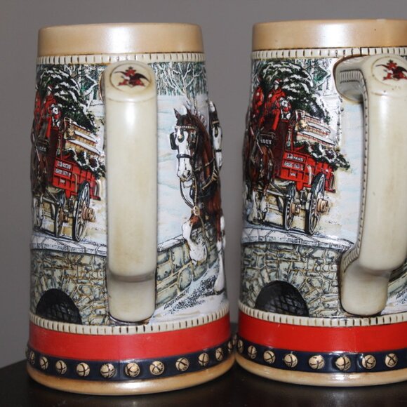 Vintage 1988 Budweiser Clydesdale Collector's Series Holiday Beer Stein Mug Set - Picture 3 of 5